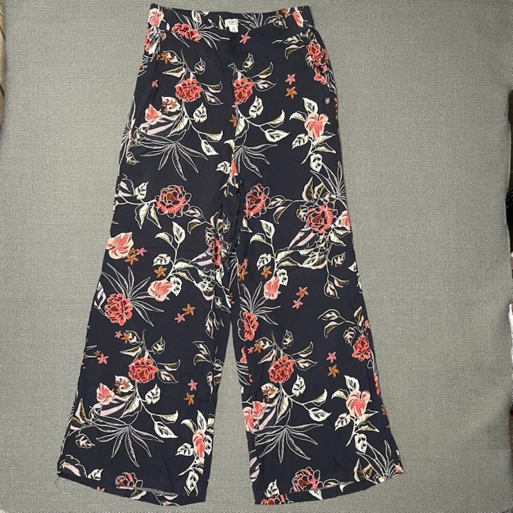 Roxy Pull On Wide Leg Pants Size Small Tropical Floral Hawaiian Print Beach Surf